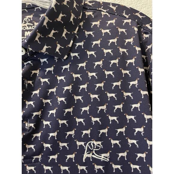 Rhoback Mens Performance Golf Polo Size M “The GSP” Short Sleeve Dog Print Navy - Picture 3 of 9